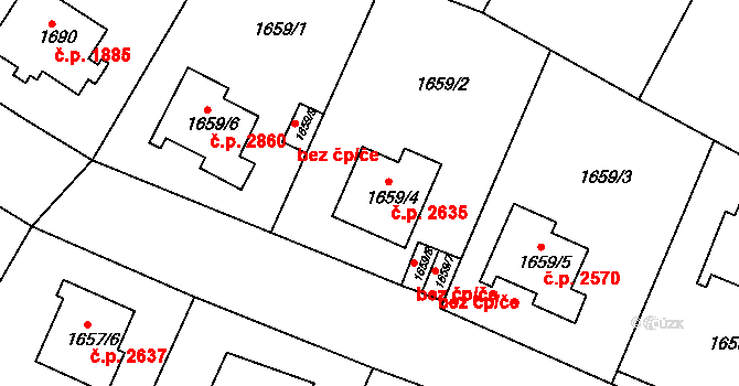 Teplice 2635 na parcele st. 1659/4 v KÚ Teplice, Katastrální mapa