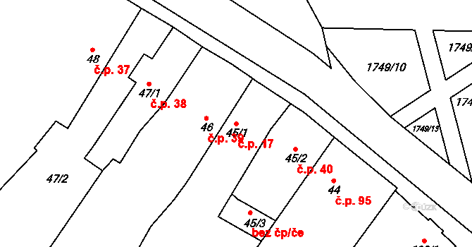 Čečelice 17 na parcele st. 45/1 v KÚ Čečelice, Katastrální mapa