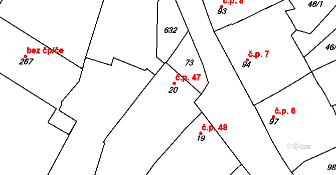 Unčovice 47, Litovel na parcele st. 20 v KÚ Unčovice, Katastrální mapa
