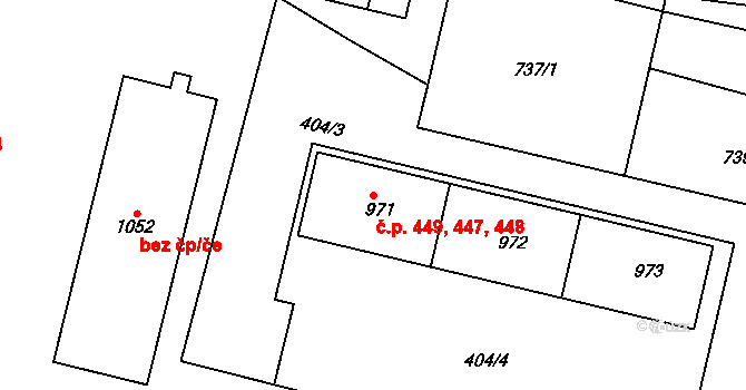 Litovel 447,448,449 na parcele st. 971 v KÚ Litovel, Katastrální mapa