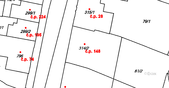 Kolín III 148, Kolín na parcele st. 314/2 v KÚ Kolín, Katastrální mapa