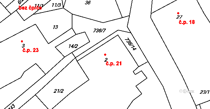Soustov 21, Dlažov na parcele st. 2 v KÚ Soustov, Katastrální mapa