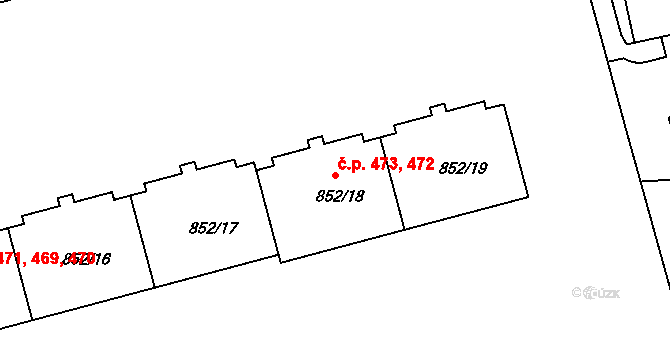 Hodkovičky 472,473, Praha na parcele st. 852/18 v KÚ Hodkovičky, Katastrální mapa
