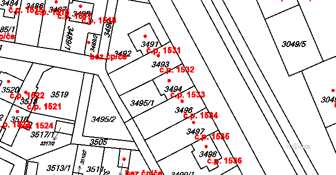 Záběhlice 1533, Praha na parcele st. 3494 v KÚ Záběhlice, Katastrální mapa