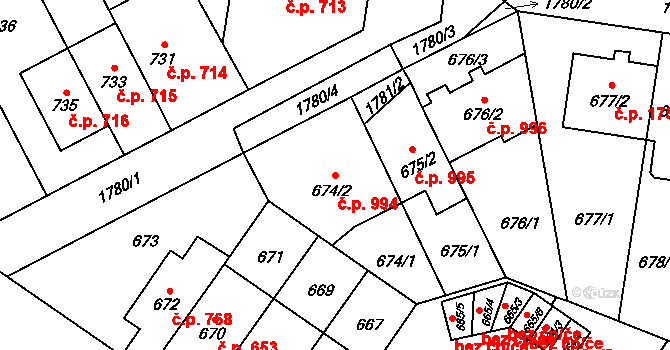 Kobylisy 994, Praha na parcele st. 674/2 v KÚ Kobylisy, Katastrální mapa