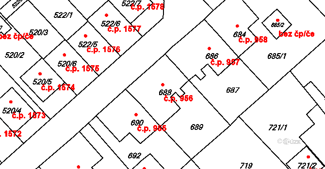 Jirkov 956 na parcele st. 688 v KÚ Jirkov, Katastrální mapa