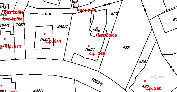 Liberec VII-Horní Růžodol 259, Liberec na parcele st. 486/1 v KÚ Horní Růžodol, Katastrální mapa