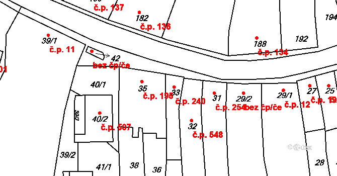 Blučina 240 na parcele st. 33 v KÚ Blučina, Katastrální mapa
