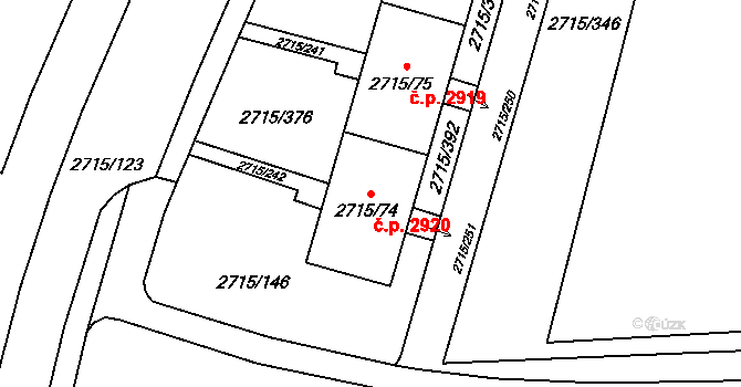 Hranice 2920, Karviná na parcele st. 2715/74 v KÚ Karviná-město, Katastrální mapa