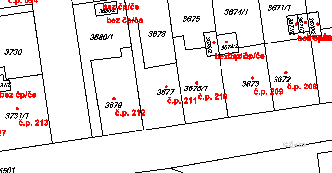 Božkov 211, Plzeň na parcele st. 3677 v KÚ Plzeň, Katastrální mapa