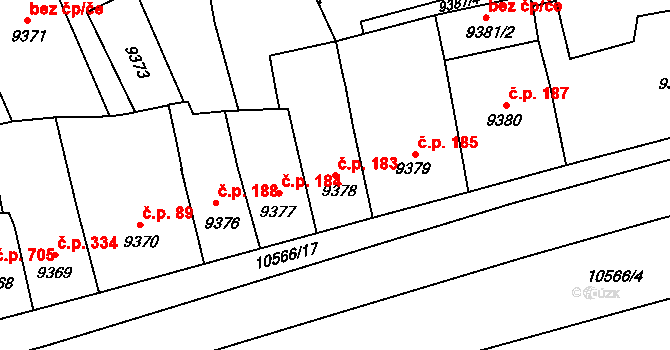 Jižní Předměstí 183, Plzeň na parcele st. 9378 v KÚ Plzeň, Katastrální mapa