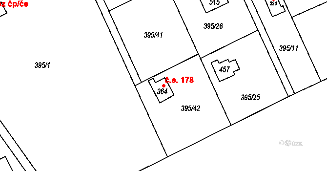 Lhotky 178, Hostěnice na parcele st. 364 v KÚ Hostěnice, Katastrální mapa