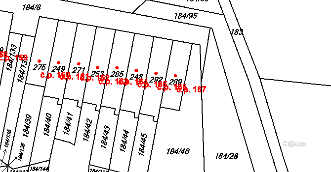 Únětice 166 na parcele st. 292 v KÚ Únětice u Prahy, Katastrální mapa
