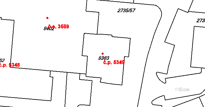 Zlín 5349 na parcele st. 8363 v KÚ Zlín, Katastrální mapa