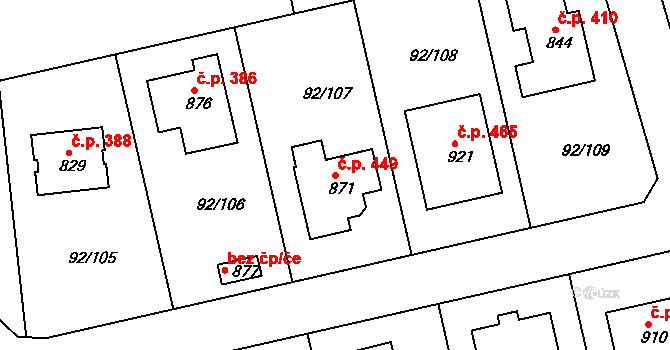 Nučice 449 na parcele st. 871 v KÚ Nučice u Rudné, Katastrální mapa