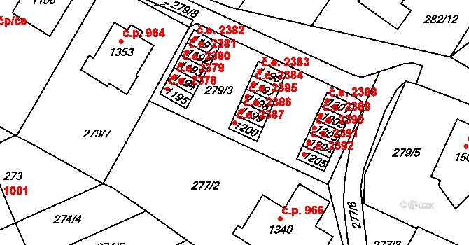 Malenovice 2387, Zlín na parcele st. 1200 v KÚ Malenovice u Zlína, Katastrální mapa