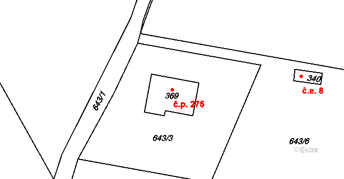 Herálec 275 na parcele st. 369 v KÚ Herálec, Katastrální mapa