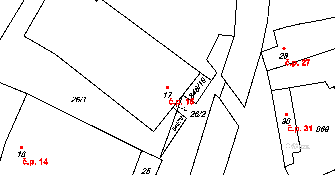 Lhotice 15 na parcele st. 17 v KÚ Lhotice u Jemnice, Katastrální mapa