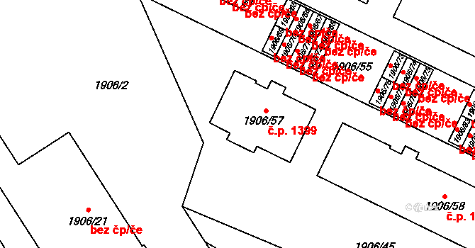 Uhříněves 1399, Praha na parcele st. 1906/57 v KÚ Uhříněves, Katastrální mapa