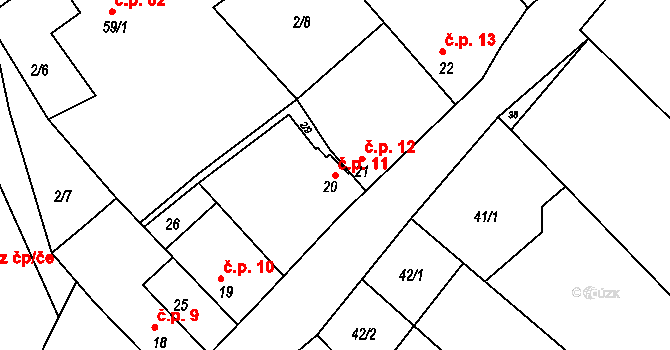 Orasice 11, Počedělice na parcele st. 20 v KÚ Orasice, Katastrální mapa