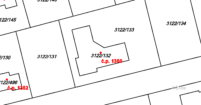 Pohořelice 1350 na parcele st. 3122/132 v KÚ Pohořelice nad Jihlavou, Katastrální mapa