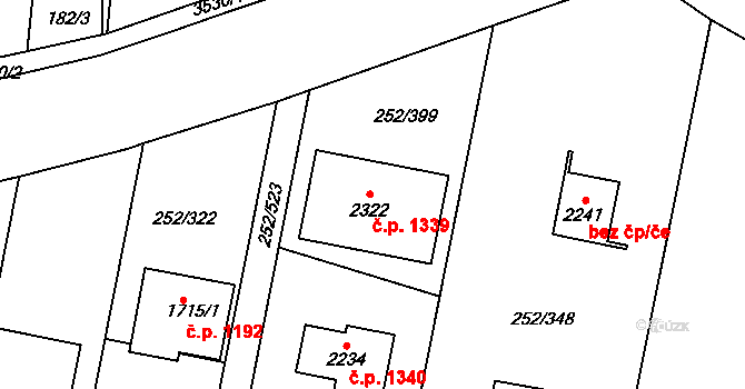 Rosice 1339 na parcele st. 2322 v KÚ Rosice u Brna, Katastrální mapa