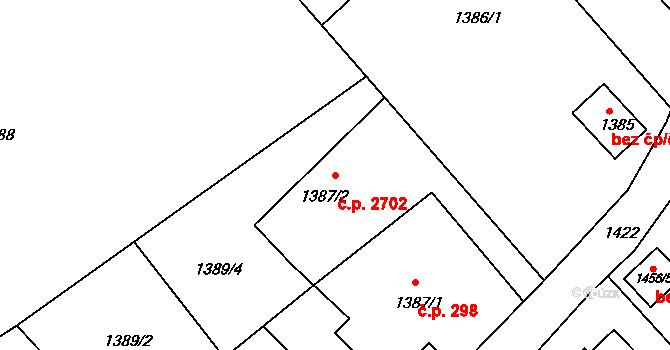 Varnsdorf 2702 na parcele st. 1387/2 v KÚ Varnsdorf, Katastrální mapa