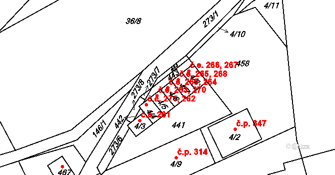 Staré Hory 264,269, Jihlava na parcele st. 4/6 v KÚ Staré Hory, Katastrální mapa