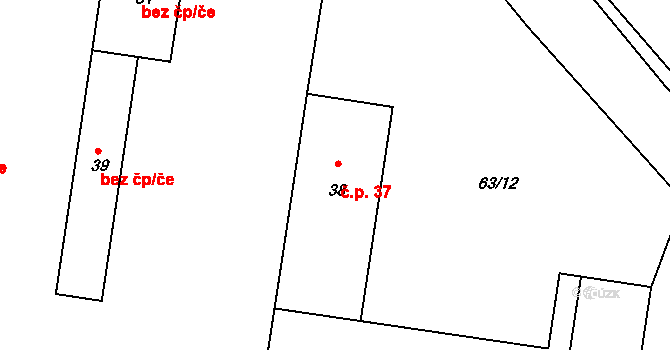 Chvalina 37, Hořice na parcele st. 38 v KÚ Chvalina, Katastrální mapa