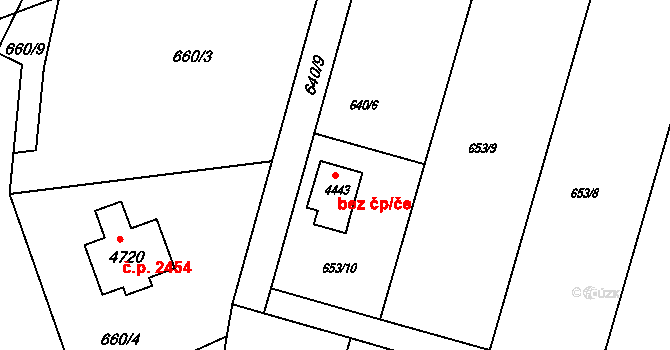 Rožnov pod Radhoštěm 41389174 na parcele st. 4443 v KÚ Rožnov pod Radhoštěm, Katastrální mapa