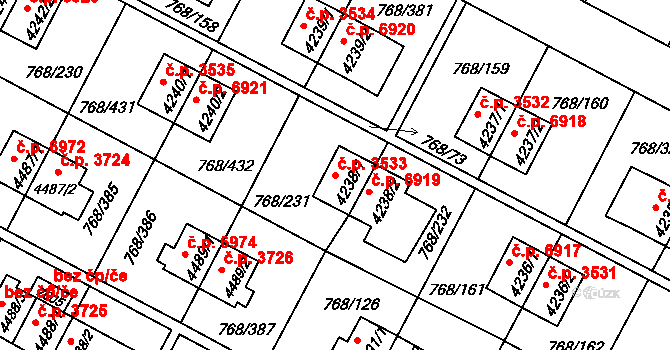 Zlín 3533 na parcele st. 4238/1 v KÚ Zlín, Katastrální mapa