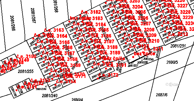 Prostřední Suchá 3188, Havířov na parcele st. 2081/39 v KÚ Prostřední Suchá, Katastrální mapa