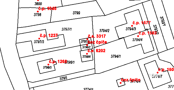 Ústí nad Labem 44734174 na parcele st. 3796/2 v KÚ Střekov, Katastrální mapa