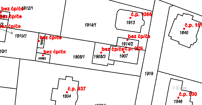 Praha 46898174 na parcele st. 1908/3 v KÚ Zbraslav, Katastrální mapa