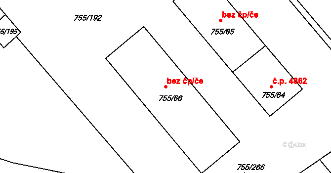 Jablonec nad Nisou 48437174 na parcele st. 755/66 v KÚ Rýnovice, Katastrální mapa