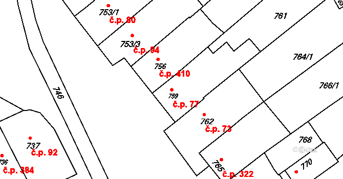 Otnice 77 na parcele st. 759 v KÚ Otnice, Katastrální mapa