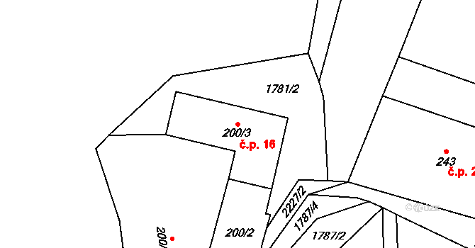 Sýkořice 16, Žernov na parcele st. 200/3 v KÚ Žernov, Katastrální mapa