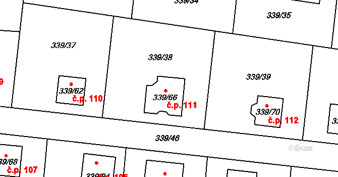 Levín 111, Králův Dvůr na parcele st. 339/66 v KÚ Levín u Berouna, Katastrální mapa