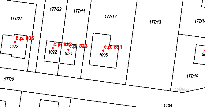 Hovorčovice 891 na parcele st. 1096 v KÚ Hovorčovice, Katastrální mapa