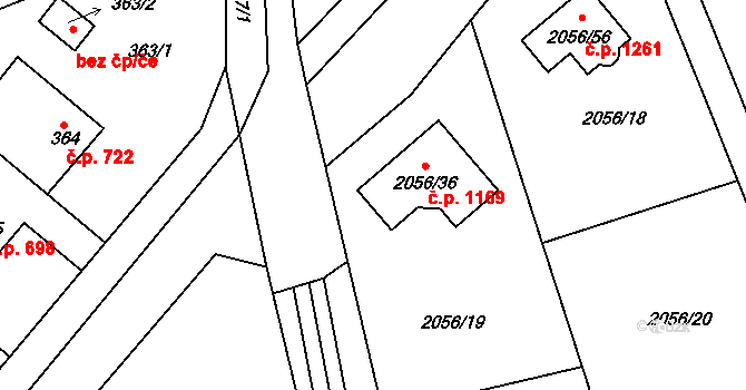 Třemošná 1169 na parcele st. 2056/36 v KÚ Třemošná, Katastrální mapa
