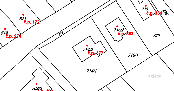 Velký Újezd 377 na parcele st. 714/2 v KÚ Velký Újezd, Katastrální mapa