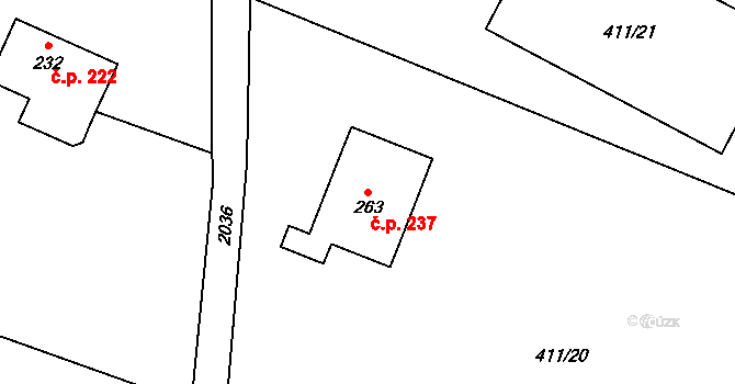 Třebihošť 237 na parcele st. 263 v KÚ Třebihošť, Katastrální mapa