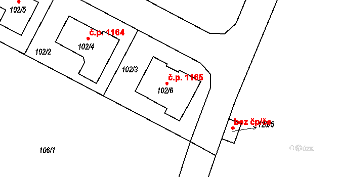 Bučovice 1165 na parcele st. 102/6 v KÚ Bučovice, Katastrální mapa