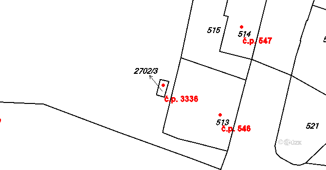 Česká Lípa 3336 na parcele st. 2702/3 v KÚ Česká Lípa, Katastrální mapa