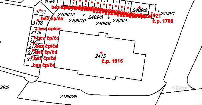 Choceň 1615 na parcele st. 2415 v KÚ Choceň, Katastrální mapa