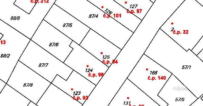 Jiřice 94, Kostelec nad Labem na parcele st. 125 v KÚ Jiřice u Kostelce nad Labem, Katastrální mapa