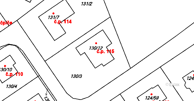 Stradov 115, Chlumec na parcele st. 130/12 v KÚ Stradov u Chabařovic, Katastrální mapa