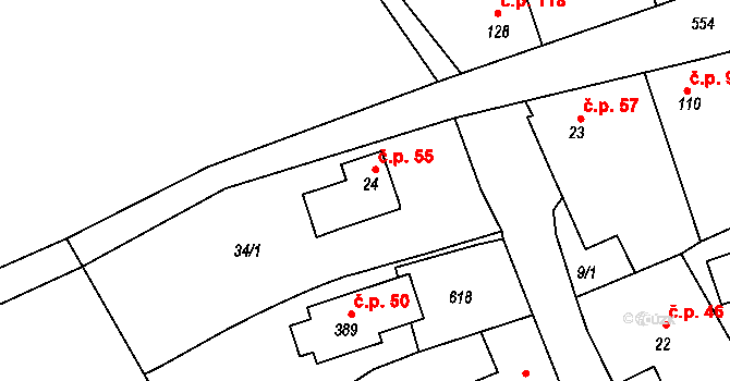Tachlovice 55 na parcele st. 24 v KÚ Tachlovice, Katastrální mapa