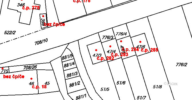 Úhonice 282 na parcele st. 47/3 v KÚ Úhonice, Katastrální mapa