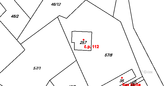 Všeruby 112 na parcele st. 257 v KÚ Všeruby u Kdyně, Katastrální mapa